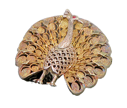 VAN LOU GERMANY 925 Silver  Vintage Ruby Peacock Filigree Brooch Pin  BP9320