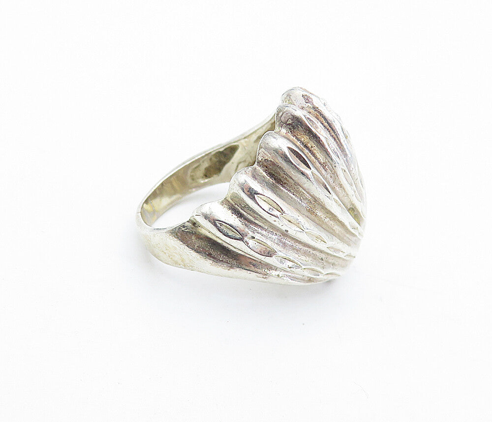 925 Sterling Silver  Vintage Modernist Shiny Etched Band Ring Sz 7.5  RG4746