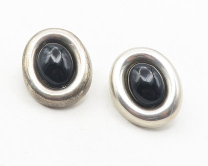 MEXICO 925 Sterling Silver  Vintage Cabochon Black Onyx Drop Earrings  EG6165