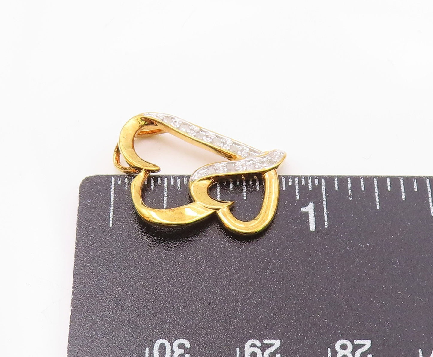 925 Sterling Silver  Genuine Diamonds Gold Plated Love Hearts Pendant  PT7845