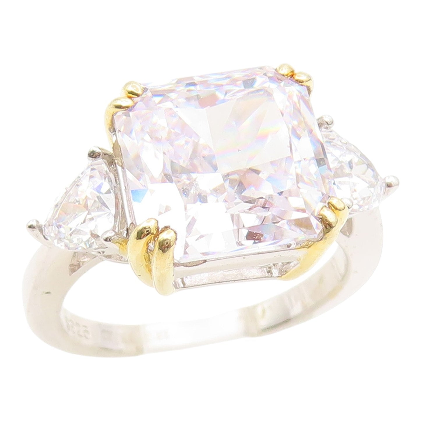 925 Sterling Silver Vintage Ring Classic CZ Two Tone Statement Band Sz 6 RG35056