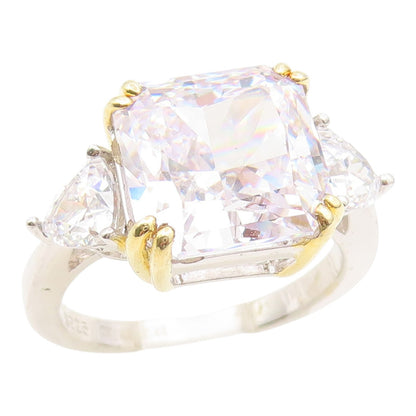 925 Sterling Silver Vintage Ring Classic CZ Two Tone Statement Band Sz 6 RG35056
