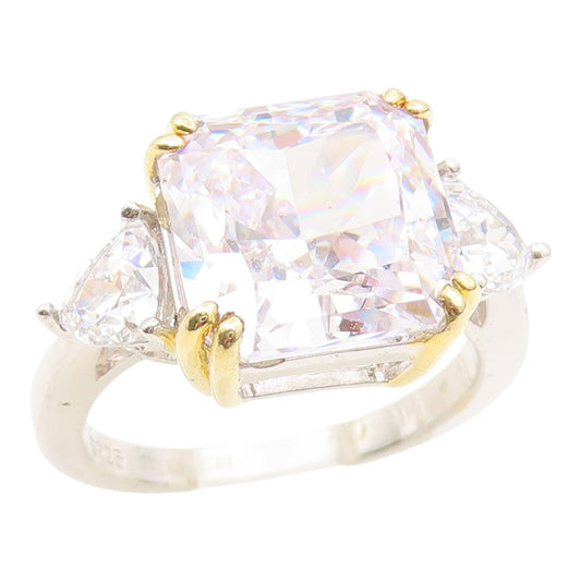 925 Sterling Silver Vintage Ring Classic CZ Two Tone Statement Band Sz 6 RG35056