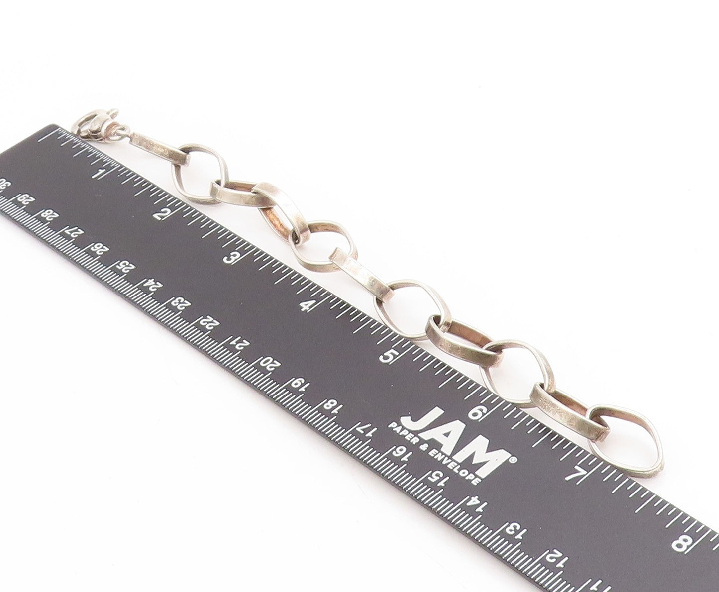 925 Sterling Silver Vintage Bracelet Chunky Interlocking Open Oval Link BT11724