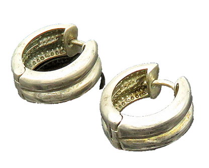 925 Sterling Silver  Vintage Shiny Petite Round Hinge Hoop Earrings  EG9961