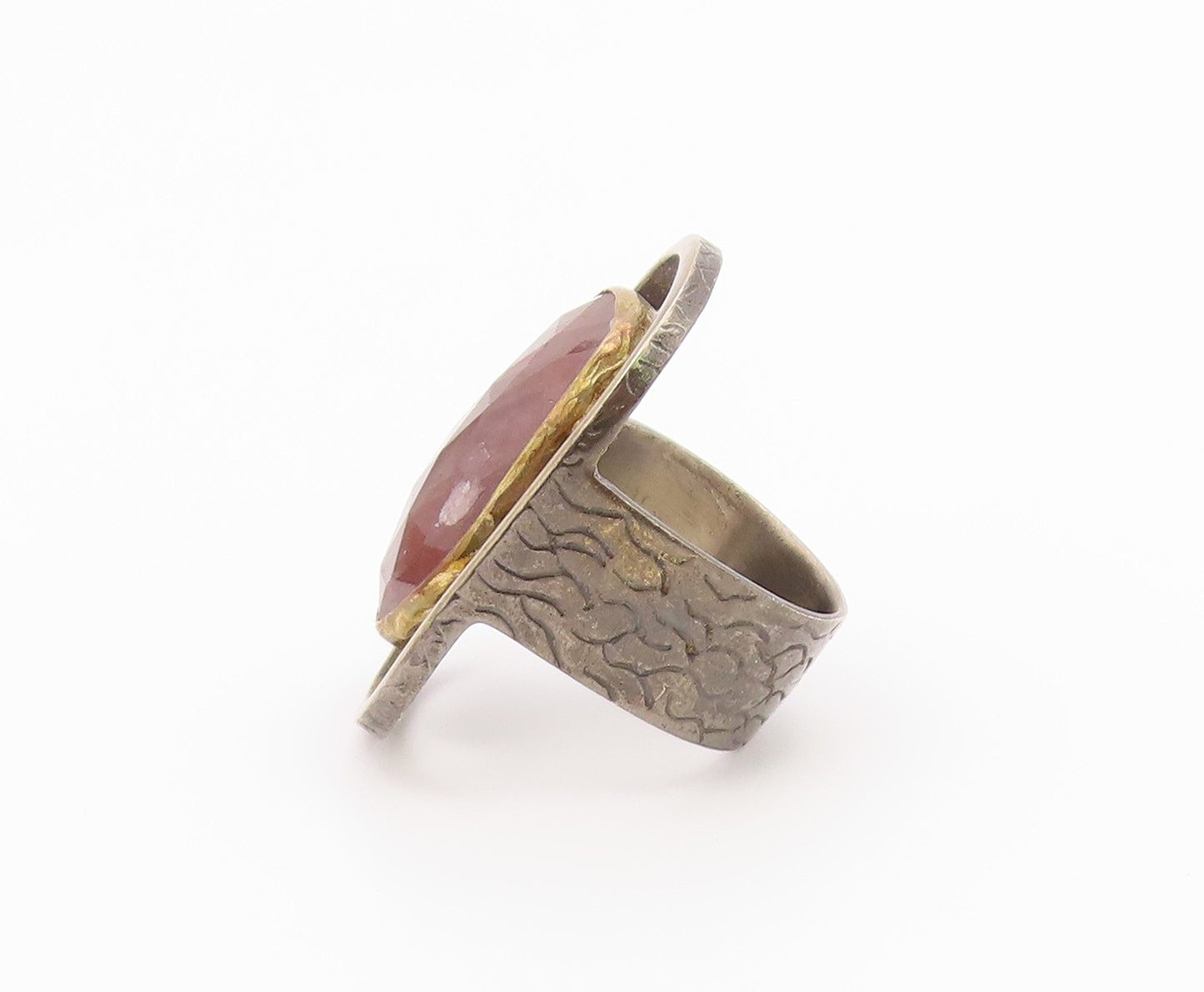 925 Sterling Silver Vintage Ring Modernist Faceted Quartz Band  Sz 6  RG36563