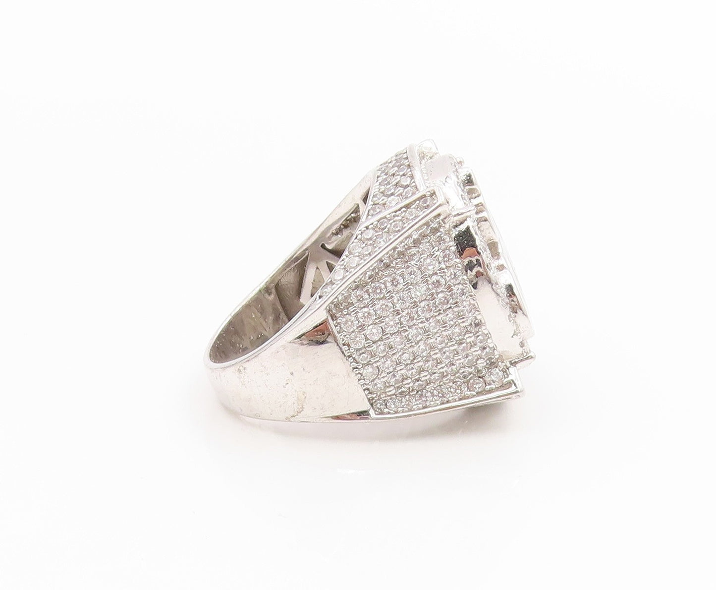 925 Sterling Silver Vintage Ring CZ Allah Arabic Calligraphy Band Sz 11 RG34545