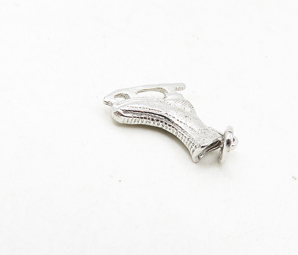 925 Sterling Silver  Vintage Petite Shiny Etched Ice Skate Pendant  PT6982
