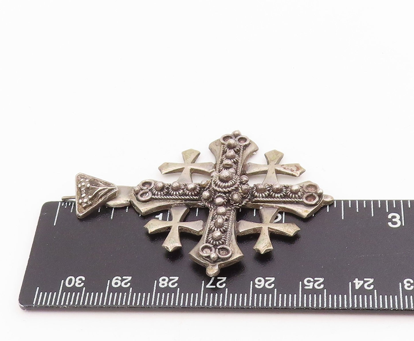 925 Sterling Silver Vintage Pendant Jerusalem Five Fold Religious Cross  PT25774