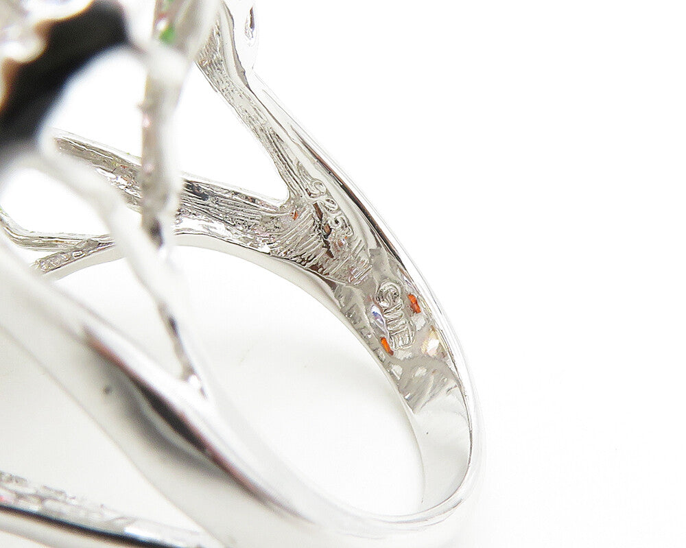 925 Silver Cubic Zirconia Topaz & Multi Stone Cocktail Ring Sz 9.5 RG19449
