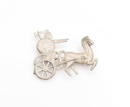 925 Sterling Silver Vintage Brooch Classic Roman Charioteer & Horse Pin  BP11931
