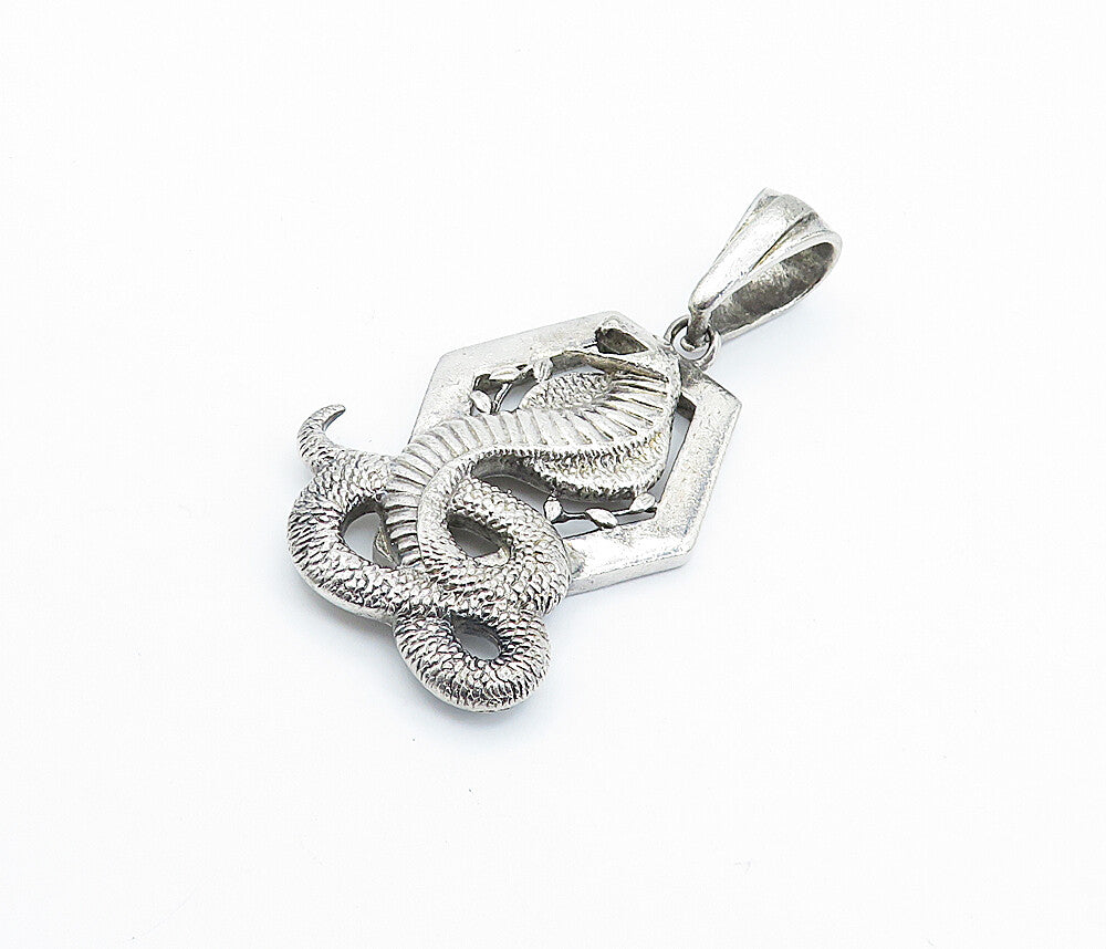 925 Sterling Silver  Vintage Slithering Cobra Snake Motif Drop Pendant  PT4212