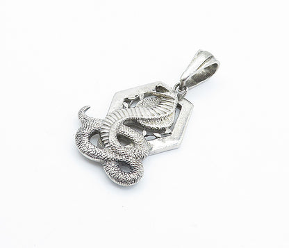 925 Sterling Silver  Vintage Slithering Cobra Snake Motif Drop Pendant  PT4212