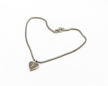 925 Sterling Silver  Vintage Swirl Love Heart Dark Tone Chain Necklace  NE2872