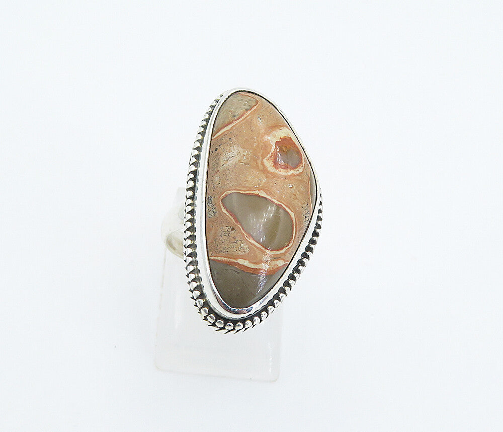 925 Sterling Silver  Tear Drop Spotted Jasper Twist Cocktail Ring Sz 6  RG8342