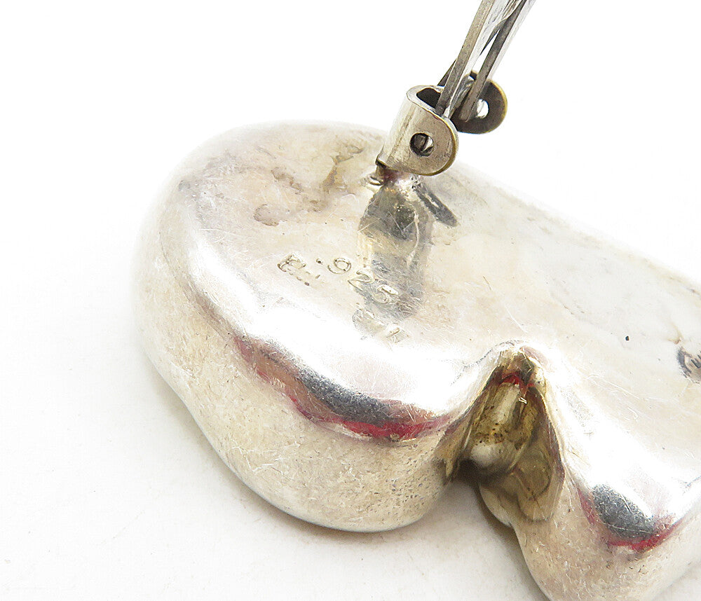 ELECTROFORMED 925 Silver Vintage Modernist Hollow Non Pierce Earrings EG4683