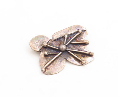 925 Sterling Silver Vintage Brooch Pin Dark Tone Brutalist Design Carved BP11392