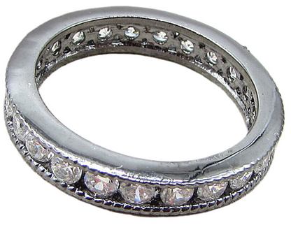 925 Silver  White Cubic Zirconia Dark Tone Eternity Band Ring Sz 7  RG1637