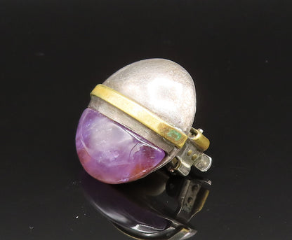 925 Silver  Vintage Round Two Tone Amethyst Non Pierced Earrings  EG11736