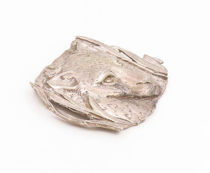 925 Sterling Silver Vintage Brooch Pin MEXICO Etched Leopard In Grass  BP12401