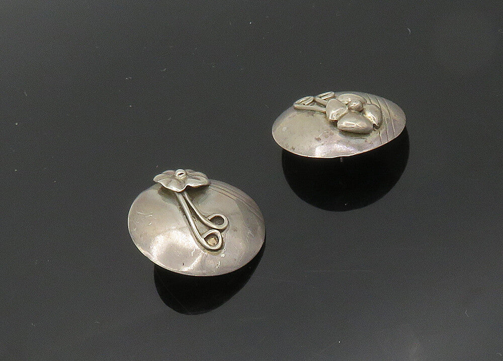 925 Sterling Silver  Vintage Flower Swirl Round Drop Earrings  EG9771