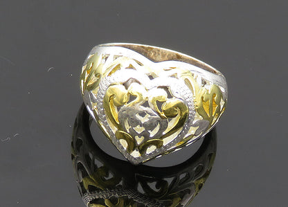 925 Silver   Vintage Shiny 2 Tone Love Heart Dome Band Ring Sz 5  RG20182