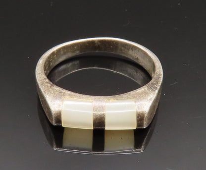 925 Silver  Vintage Oxidized Mother Of Pearl Square Dome Ring Sz 5  RG24563