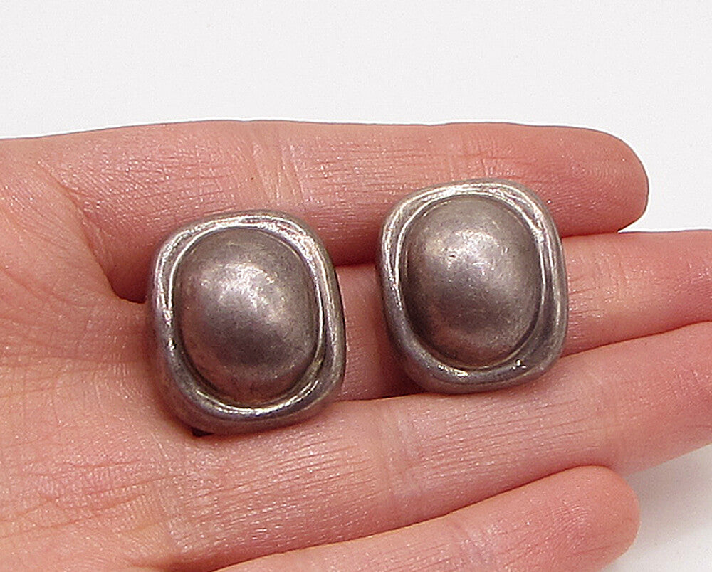 ZINA 925 Sterling Silver  Vintage Dome Button Design Clip On Earrings  EG1981