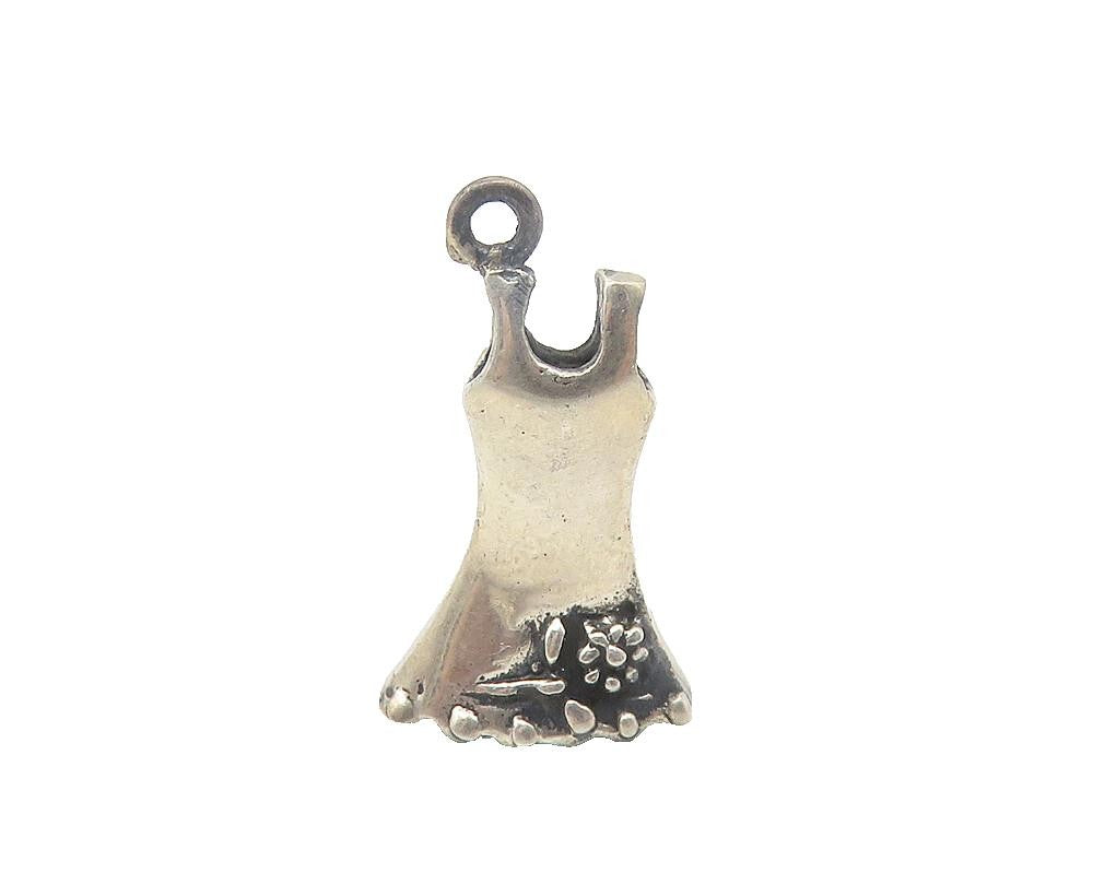 925 Sterling Silver  Vintage Dark Tone Floral Dress Motif Pendant  PT8758