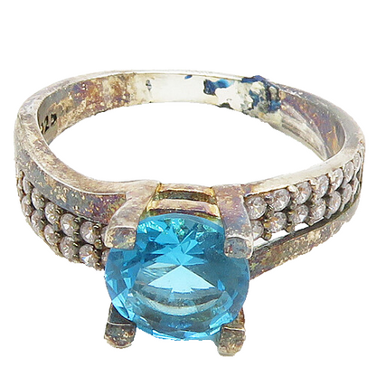 925 Sterling Silver  Vintage Blue & White Topaz Band Ring Sz 8  RG17332