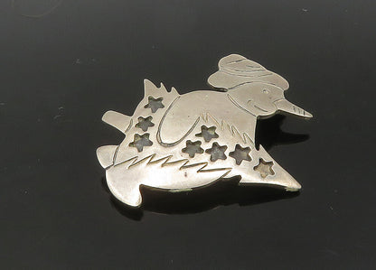 925 Sterling Silver  Vintage Snowman & Christmas Tree Brooch Pin  BP8455