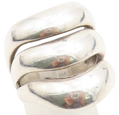 925 Sterling Silver Vintage Ring Three Layered Solid Wave Band  Sz 7.5  RG33903