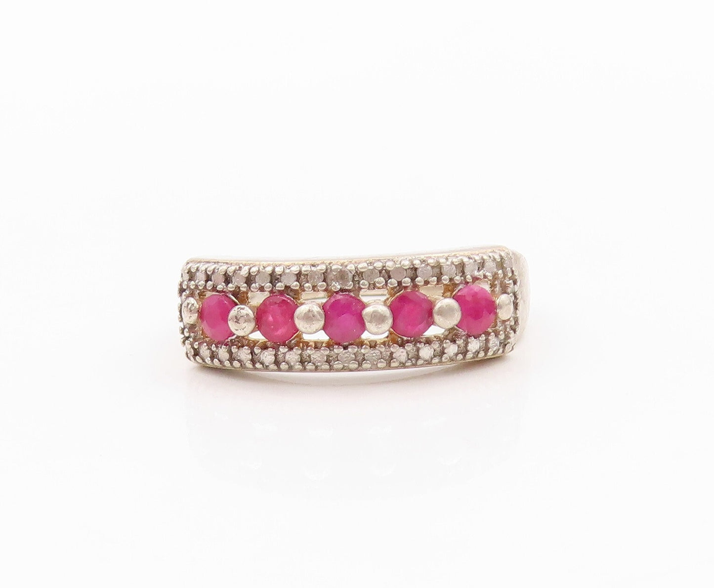 925 Sterling Silver Vintage Ring Minimalist Ruby Band Halo CZ  Sz 7  RG31776