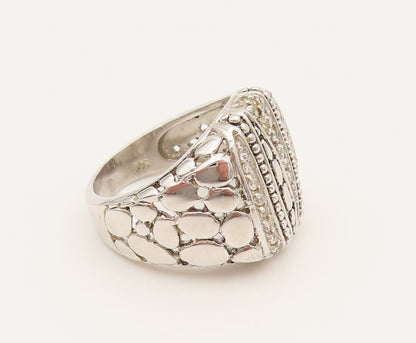 925 Silver  Vintage Beaded Cubic Zirconia Cobblestone Ring Sz 7  RG26283