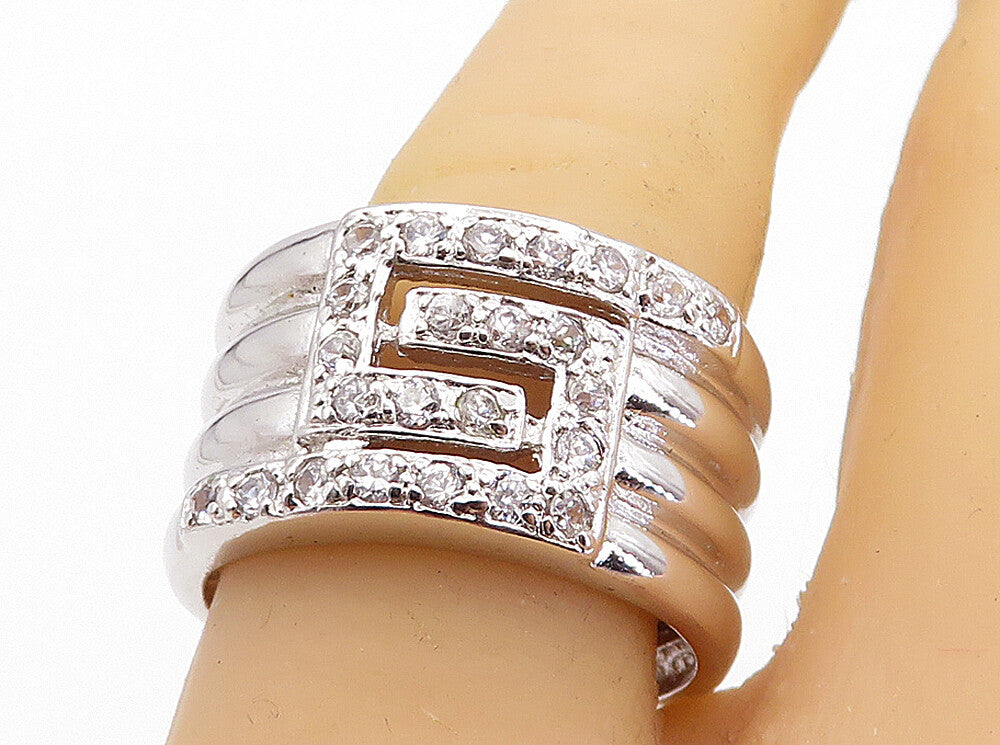925 Sterling Silver  Sparkling Topaz Shiny Ribbed Band Ring Sz 9  RG5843