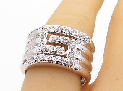 925 Sterling Silver  Sparkling Topaz Shiny Ribbed Band Ring Sz 9  RG5843