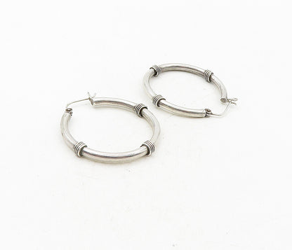 925 Sterling Silver  Vintage Smooth Wire Wrap Pattern Hoop Earrings  EG4902