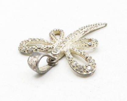 925 Sterling Silver Vintage White Topaz Dragonfly Motif Drop Pendant PT9850