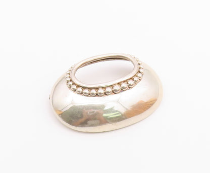 925 Sterling Silver  Vintage Shiny Smooth Bubble Trim Oval Brooch Pin  BP4049