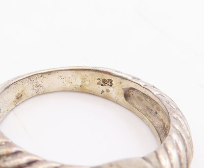 925 Sterling Silver Vintage Ring Grooved Band Round Amethyst Inlay Sz 8  RG29535