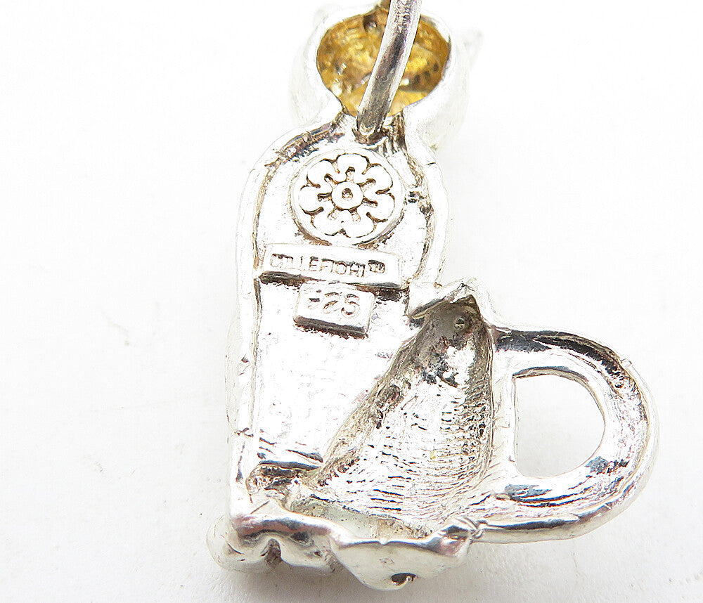 MILLEFIORI 925 Sterling Silver  Vintage Shiny Sitting Cat Motif Pendant PT3736