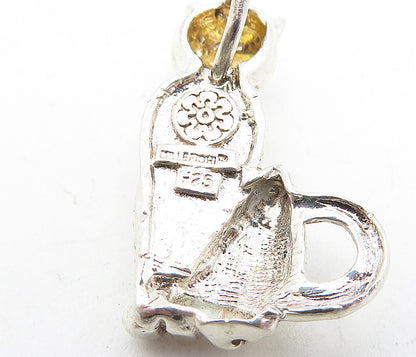 MILLEFIORI 925 Sterling Silver  Vintage Shiny Sitting Cat Motif Pendant PT3736