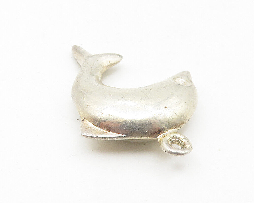 925 Sterling Silver  Vintage Shiny Hollow Leaping Dolphin Pendant  PT8949