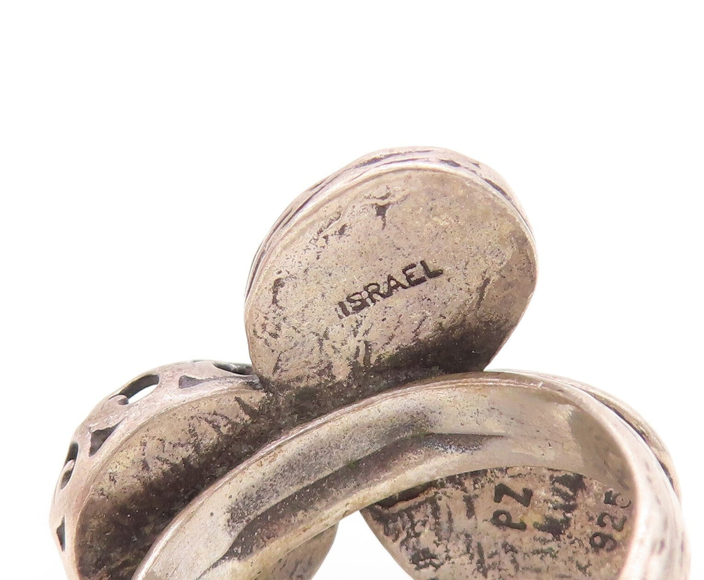 925 Sterling Silver Vintage Ring OR PAZ ISRAEL Moonstone Abalone Sz 7.5  RG31517