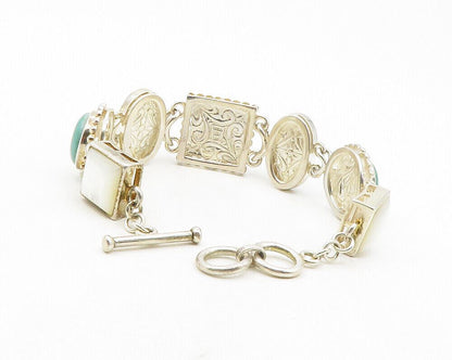 WHITNEY KELLY 925 Silver  Vintage Multi Shaped Gemstone Chain Bracelet   BT4663