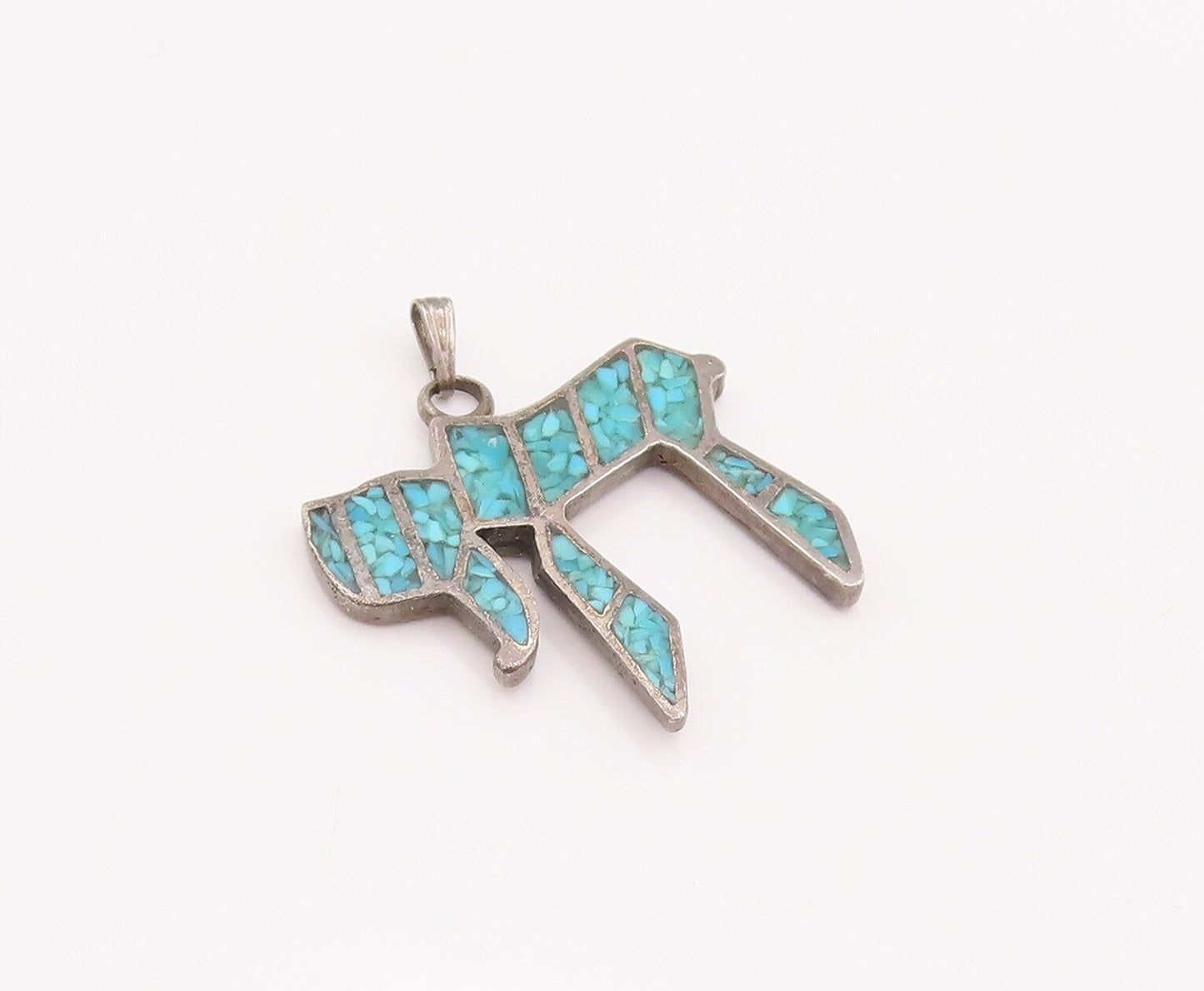 925 Sterling Silver Vintage Pendant Southwestern Crushed Turquoise Chai PT22939