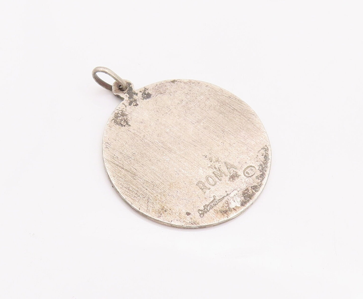 925 Sterling Silver Vintage Pendant Religious Carved Mother Mary Coin  PT22967