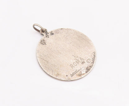 925 Sterling Silver Vintage Pendant Religious Carved Mother Mary Coin  PT22967