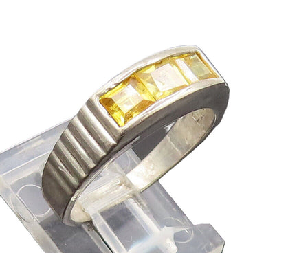 925 Sterling Silver  Vintage Solid Inlay Yellow Square CZ Ring Sz 7  RG27481