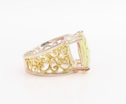14K Gold 925 Sterling Silver Vintage Ring Swirly Cutout Citrine  Sz 7  RG30950
